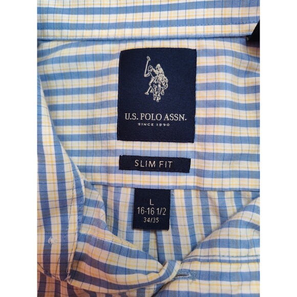 Men's U.S. Polo Assn Slim Fit Long Sleeve Dress Shirt White Blue Large - Picture 5 of 6